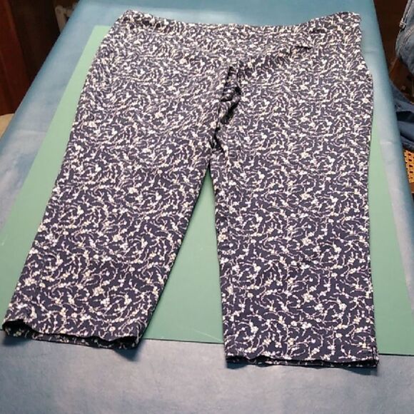 J. Jill Midnight Blue Floral Women's 24 Side Zipper Cotton Blend Trousers - Picture 1 of 8